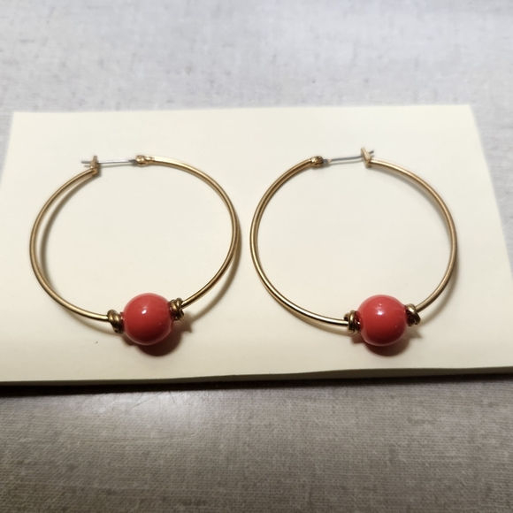 Unknown Jewelry - NWOT Gold Hoops with Coral Beads